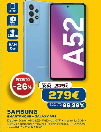Euronics Galaxy a52 4g a52 128 gb display 6.5” fhd+ super amoled awesome blue offerta