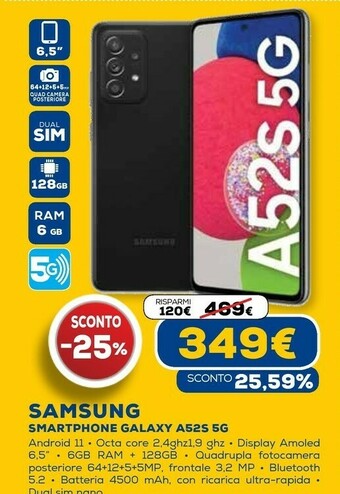 Galaxy a52s 5g 16,5 cm (6.5") doppia sim android 11 usb tipo-c 6 gb 128 gb 4500 mah nero
