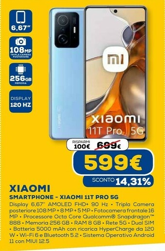 11t pro 16,9 cm (6.67") doppia sim android 11 5g usb tipo-c 8 gb 256 gb 5000 mah blu