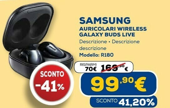 Galaxy buds live cuffia auricolare bluetooth nero offerta di Euronics