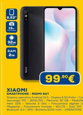 Euronics Redmi 9at 16,6 cm (6.53") doppia sim 4g micro-usb 2 gb 32 gb 5000 mah blu offerta