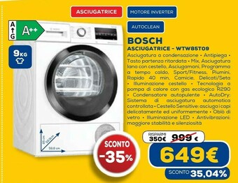 Euronics Serie 6 wtw85t09it asciugatrice libera installazione caricamento frontale 9 kg a++ bianco offerta