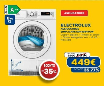 Euronics Edh4284tow asciugatrice libera installazione caricamento frontale 8 kg a++ bianco offerta