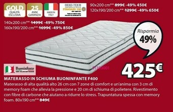 JYSK Materasso in schiuma buoninfante f400 offerta