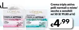 Maxi Supermercati L'ORÉAL Crema tripla attiva pelli normali o miste/ secche o sensibili offerta
