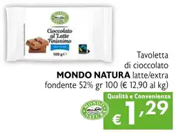 Maxi Supermercati Tavoletta di cioccolato MONDO NATURA latte/extra fondente 52% offerta