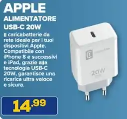 Euronics Cellularline apple alimentatore USB-C 20W offerta