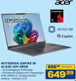 Euronics acer NOTEBOOK ASPIRE 16 Al A16-11M-X8E6 offerta