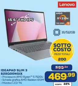 Euronics Lenovo IDEAPAD SLIM 3 82XQOONGIX offerta