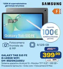 Euronics SAMSUNG GALAXY TAB S10 FE 8+128GB WIFI SM-X520NZAREU offerta
