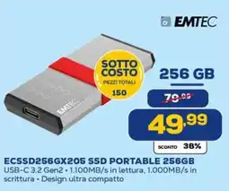 Euronics EMTEC ECSSD256GX205 SSD PORTABLE 256GB offerta