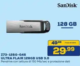 Euronics SanDisk Z73-128G-G46 ULTRA FLAIR 128GB USB 3.0 offerta