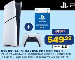 Euronics PS5 digital slim + psn 20€ gift card offerta