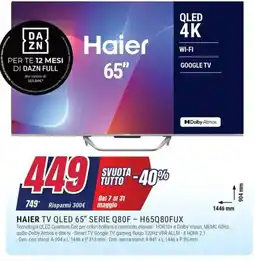 Trony HAIER TV QLED 65" SERIE Q80F - H65Q80FUX offerta