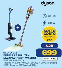 Euronics Dyson scopa v15 detect absolute + lavapavimenti WASHG1 offerta
