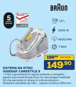 Euronics BRAUN SISTEMA DA STIRO IS3231GY CARESTYLE 3 offerta