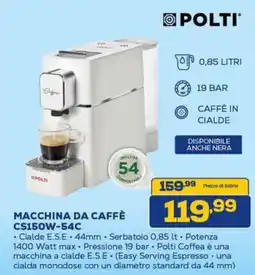 Euronics Polti macchina da caffè CS150W-54C offerta