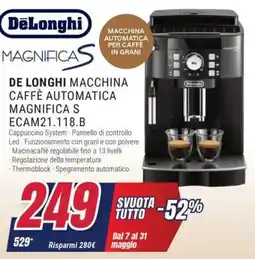 Trony DE LONGHI MACCHINA CAFFÈ AUTOMATICA MAGNIFICA S ECAM21.118.B offerta