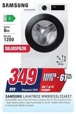 Trony SAMSUNG LAVATRICE WW80FG5L32AEET offerta