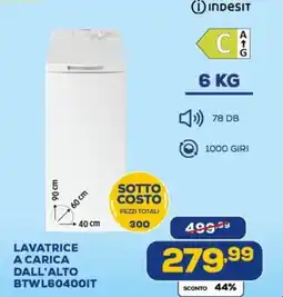 Euronics INDESIT LAVATRICE A CARICA DALL'ALTO BTWL60400IT offerta