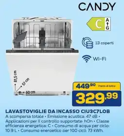 Euronics CANDY LAVASTOVIGLIE DA INCASSO CIU3C7LOB offerta
