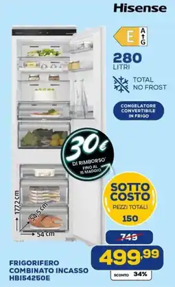 Euronics Hisense FRIGORIFERO COMBINATO INCASSO HB154250E offerta