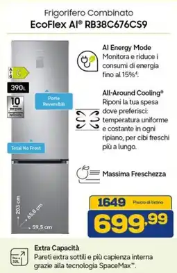 Euronics SAMSUNG Frigorifero Combinato EcoFlex AI RB38C676CS9 offerta
