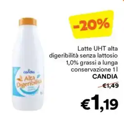 Unes Latte UHT alta digeribilità senza lattosio. 1,0% grassi a lunga conservazione CANDIA offerta