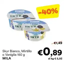 Unes Skyr Bianco, Mirtillo o Vaniglia MILA offerta
