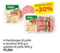Unes 4 Hamburger di pollo e tacchino o spiedini di pollo FILENI offerta