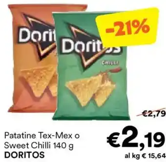 Unes Patatine Tex-Mex o Sweet Chilli DORITOS offerta
