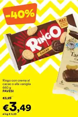 Unes Ringo con crema al cacao o alla vaniglia PAVESI offerta