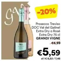Unes Prosecco Treviso DOC Val del Galinel Extra Dry o Rosé Extra Dry GRANDI VIGNE offerta
