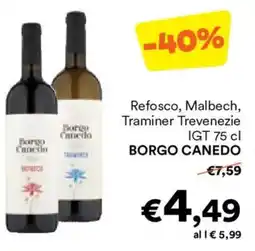 Unes Refosco, Malbech, Traminer Trevenezie IGT BORGO CANEDO offerta