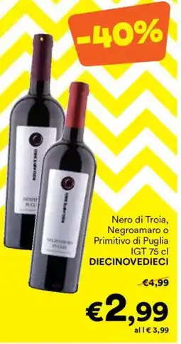 Unes Nero di Troia, Negroamaro o Primitivo di Puglia IGT DIECINOVEDIECI offerta