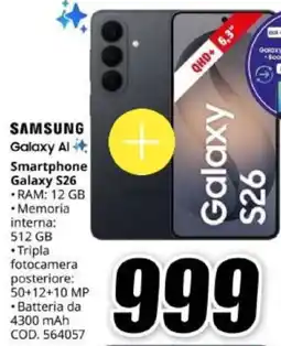 MediaWorld SAMSUNG Galaxy Al Smartphone Galaxy S26 offerta
