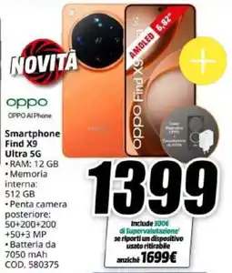 MediaWorld oppo Smartphone Find X9 Ultra 5G offerta