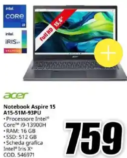 MediaWorld acer Notebook Aspire 15 A15-51M-93PU offerta