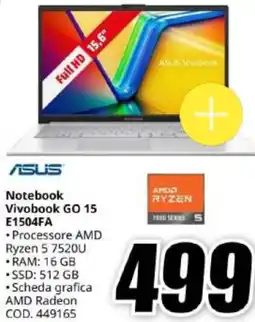 MediaWorld ASUS Notebook Vivobook GO 15 E1504FA offerta