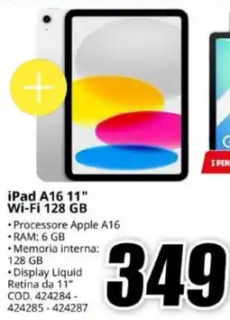 MediaWorld iPad A16 11" Wi-Fi 128 GB offerta