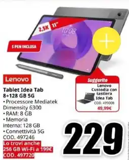 MediaWorld Lenovo Tablet Idea Tab 8+128 GB 5G offerta