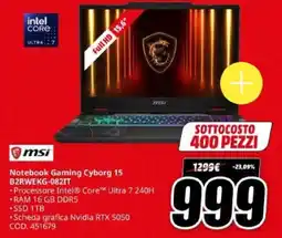 MediaWorld msi Notebook Gaming Cyborg 15 B2RWEKG-082IT offerta