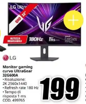 MediaWorld LG Monitor gaming curvo UltraGear 32G600A offerta