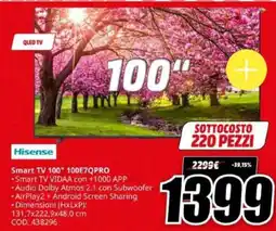 MediaWorld Hisense Smart TV 100" 100E7QPRO offerta