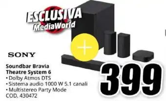 MediaWorld SONY Soundbar Bravia Theatre System 6 offerta