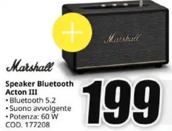 MediaWorld Marshall Speaker Bluetooth Acton III offerta