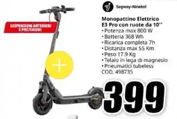 MediaWorld Segway-Ninebot Monopattino Elettrico E3 Pro con ruote da 10" offerta