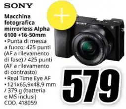 MediaWorld SONY Macchina fotografica mirrorless Alpha 6100 +16-50mm offerta