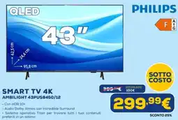 Euronics PHILIPS SMART TV 4K AMBILIGHT 43PUS8450/12 offerta