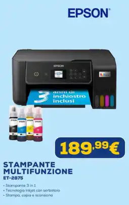 Euronics EPSON STAMPANTE MULTIFUNZIONE ET-2875 offerta